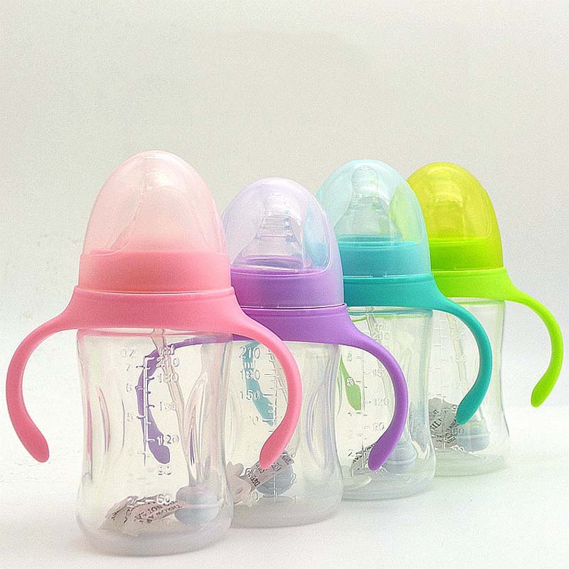210ml Cute Baby Bottle Infant Newborn Children Learn Feeding Drinking Handle Bottle Kids Straw Juice Water Bottles Training Cup