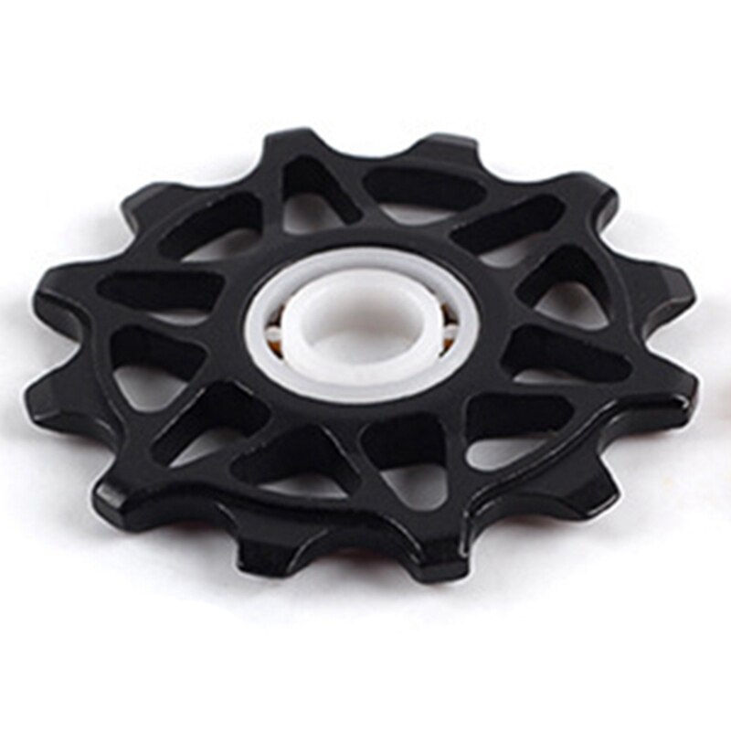 QiKour 12T MTB Bicycle Rear Derailleur Jockey Wheel Ceramic bearing Pulley CNC Road Bike Guide Roller Idler: Black