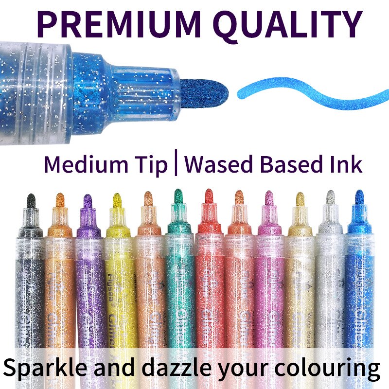 Flysea 12 Farben funkeln metallisch Marker Stifte einstellen Schimmer Farbe Marker Stifte Zeichnung Gruß Karte Poster Kind Tagebuch Bunte