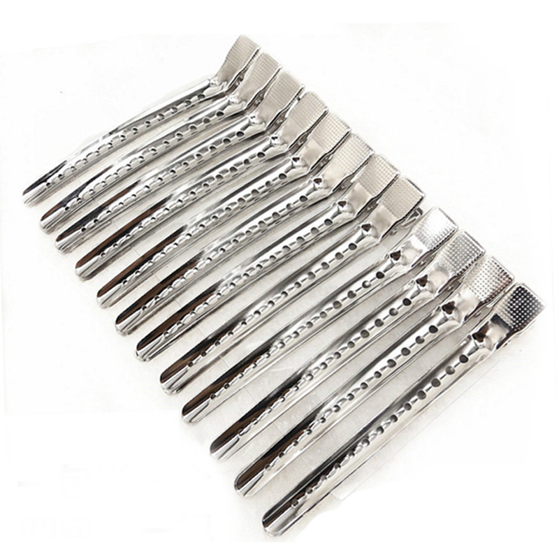 Pinzas piezas para el cuidado del cabello, pinzas de acero inoxidable para secar el cabello, herramientas de estilismo para barbería, 12 unidades