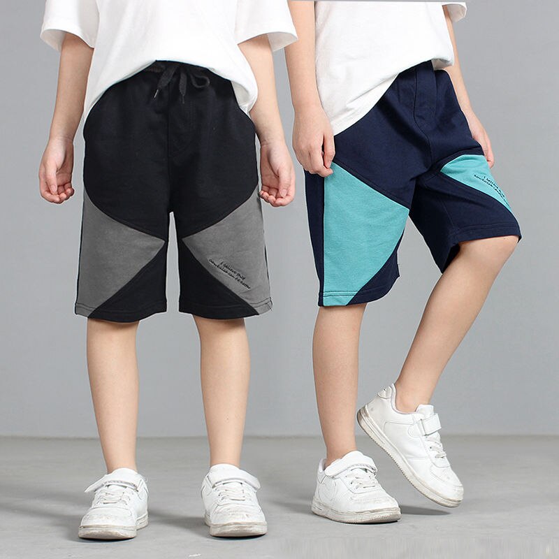 Kids Boys Shorts Summer Children Loose Splicing Sports Causal Shorts Blue/Gray For Teen Boys 120-160CM Wear Clj660