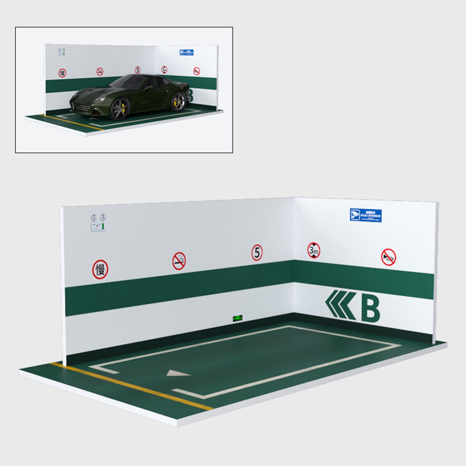 1:24 Model Car Parking Lot Scene Garage Display Cabinet Simulation Modified Garage Collection Table Decor: green