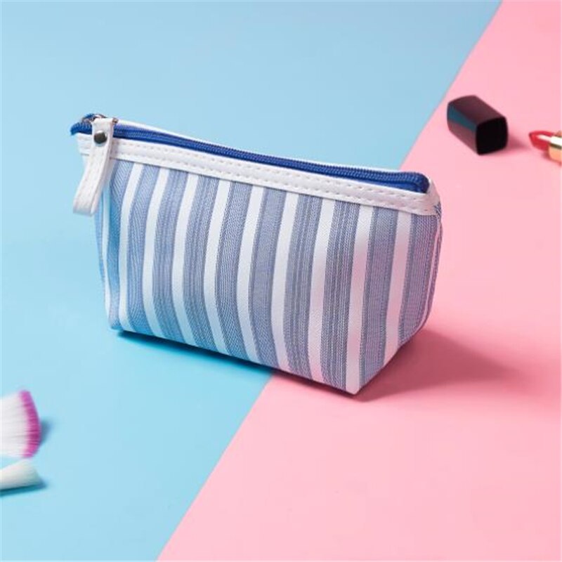 Stripe Canvas Pencil Bag Stationery Storage Bag Office School Supplies Zipper Pen Pouch Pencil Case for Students: Blue