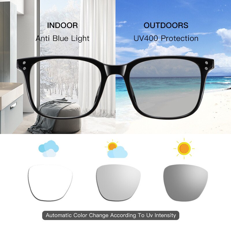 Lunettes de vue anti-lumière bleue aofly pour hommes et femmes, verres photochromiques, style vintage, carrées, pour jeux vidéo, pour ordinateur ,  uv400