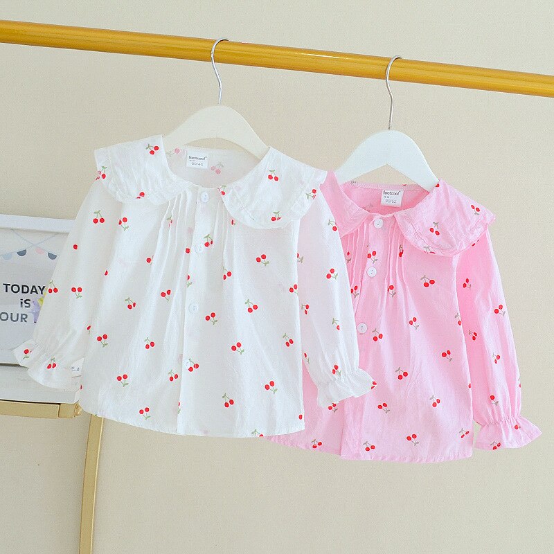 F Meisjes Blouses Kleding Baby Lente Shirts Peuter Infant Cherry Print Tees Tops 1 2 3 4 Jaar Kinderen Katoen shirt