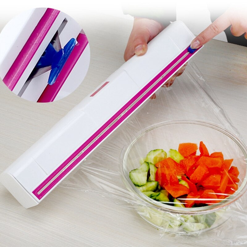 Handy Plastic Kitchen Foil And Cling Film Wrap Dispenser Cutter Storage Preservative Film Roll Case