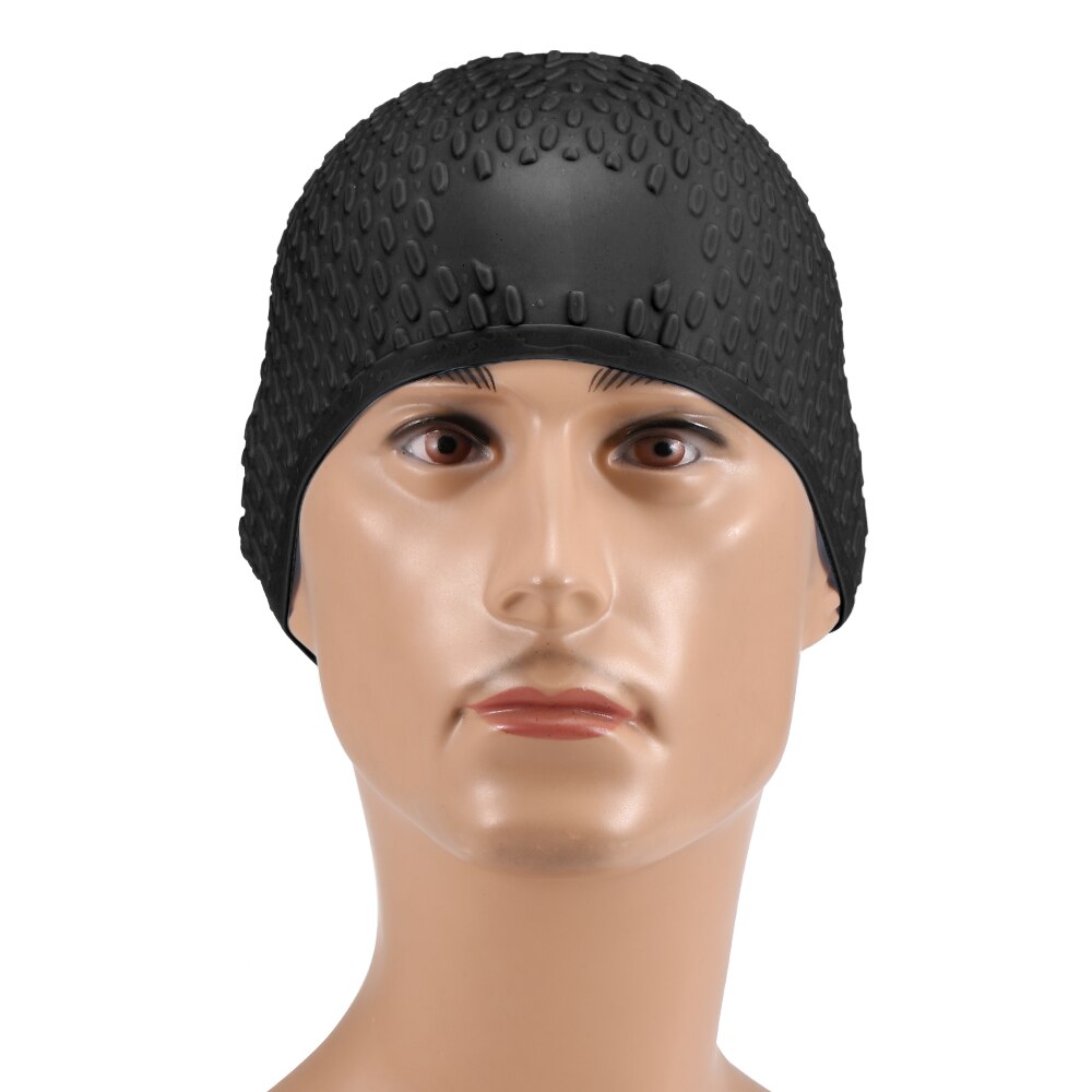 Volwassenen Badmuts Silicone Mannen Vrouwen Badmuts Voor Lang Haar Kort Haar Gorra Negra Zwemmen Hoed: Black