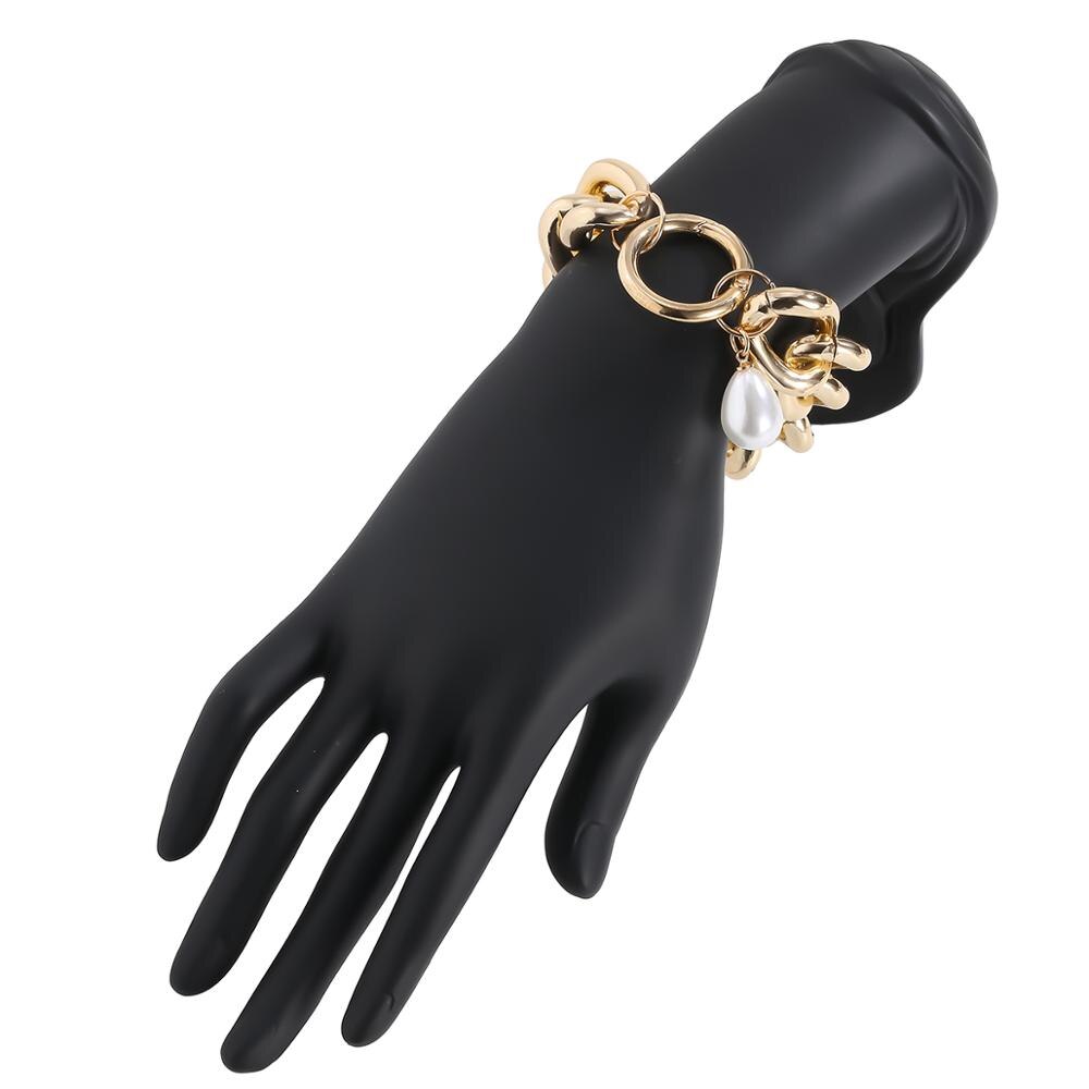 SHIXIN punk Spessa cubano collegamento Bracciale A Catena con Pendente Della Perla Del Braccialetto per Le Donne Catena Della Mano di Modo Dei Monili del Braccialetto di Fascino 2020: color oro