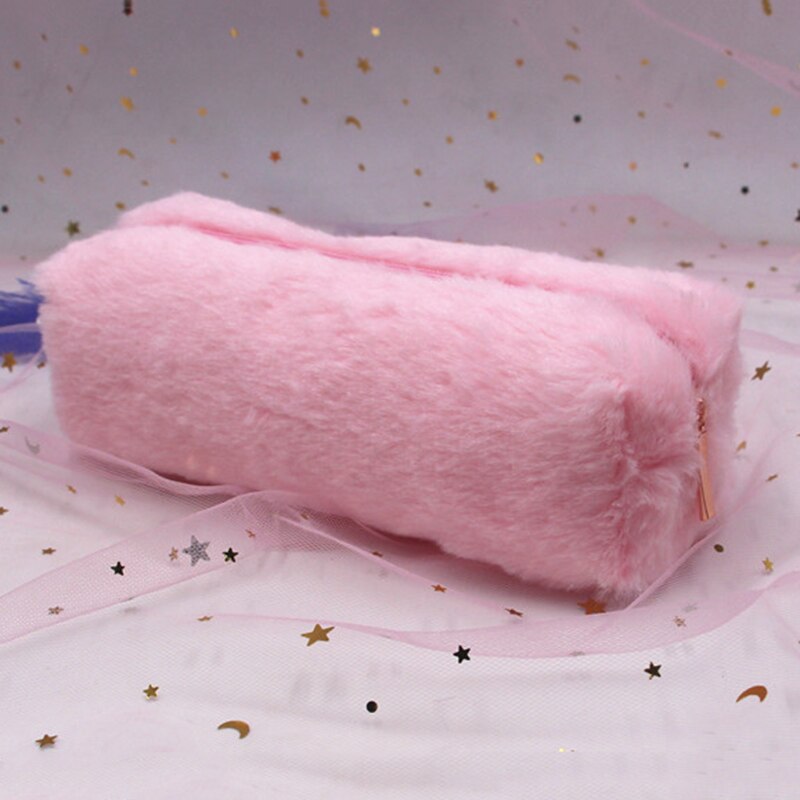 Leuke Pluche Potlood Pen Pouch Faux Fur Lichtgewicht Grote Capaciteit Stationaire Cosmetica Tassen Voor Studenten Meisjes SK88: light pink
