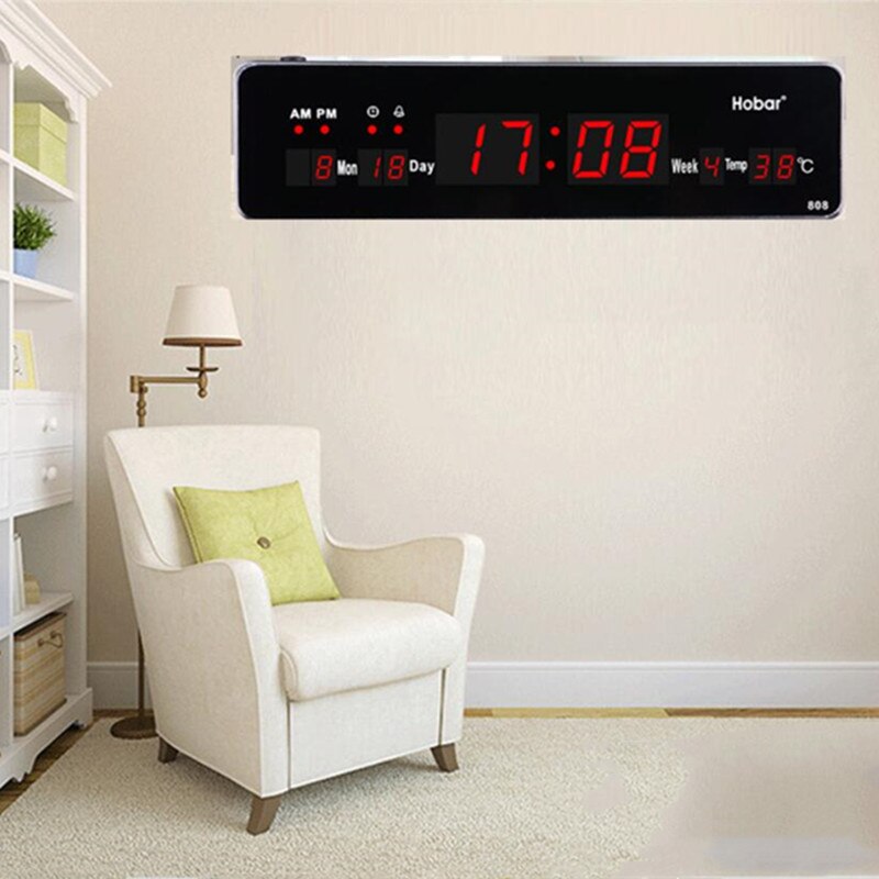 33x9x3cm Digital Wall Clock Alarm Hourly Chime Calendar Temperature Luminous Electronic LED Clocks With EU/US/UK/AU Plug