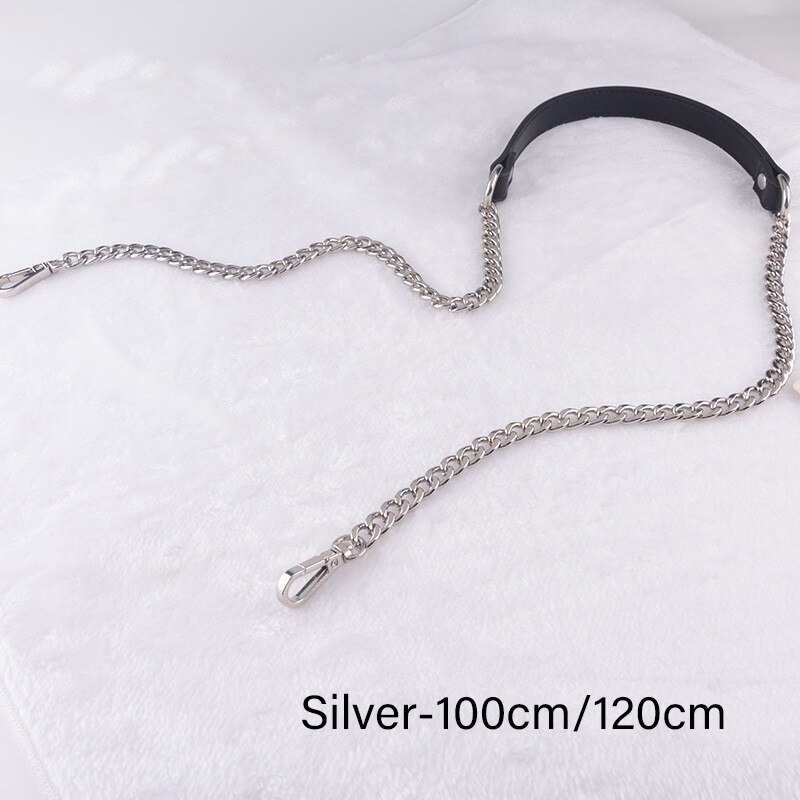 100cm/120cm Tasche Metall Kette Ersatz PU Leder Taschen Riemen für DIY Handtasche Griffe Schulter Riemen Zubehör taschen Griffe: A-Silber-