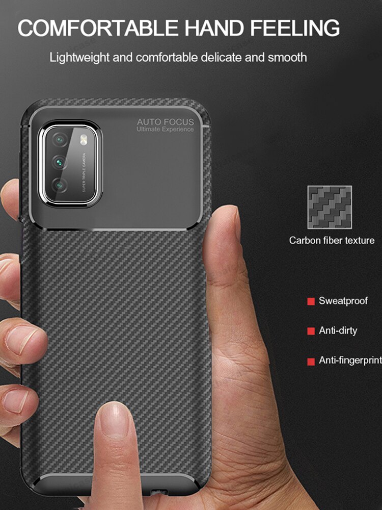 For Xiaomi Mi POCO M3 Case Ebaicase Original Carbon Fiber Soft TPU Shockproof Cover For Xiaomi Mi POCO X3 NFC Pocophone M3 Case