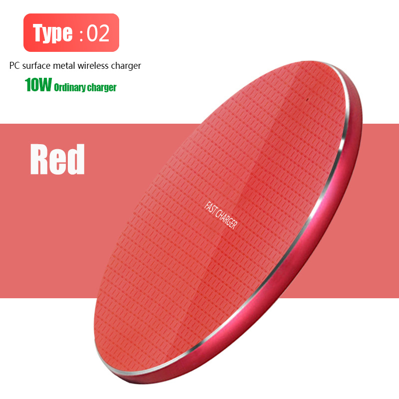 Qi Wireless Charger Pad 10W Fast Charging for Samsung S20 S10 Note 10 iPhone 11 Pro Xs Max X 8 Plus Metal Wireless Quick Charge: Type 2 D3 Red