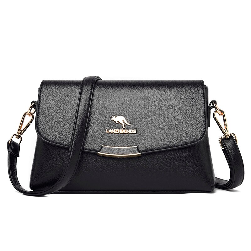 Bandoleras de piel sintética de lujo para mujer, bolso cruzado de a la , clásico, pequeño, cuadrado,: Black