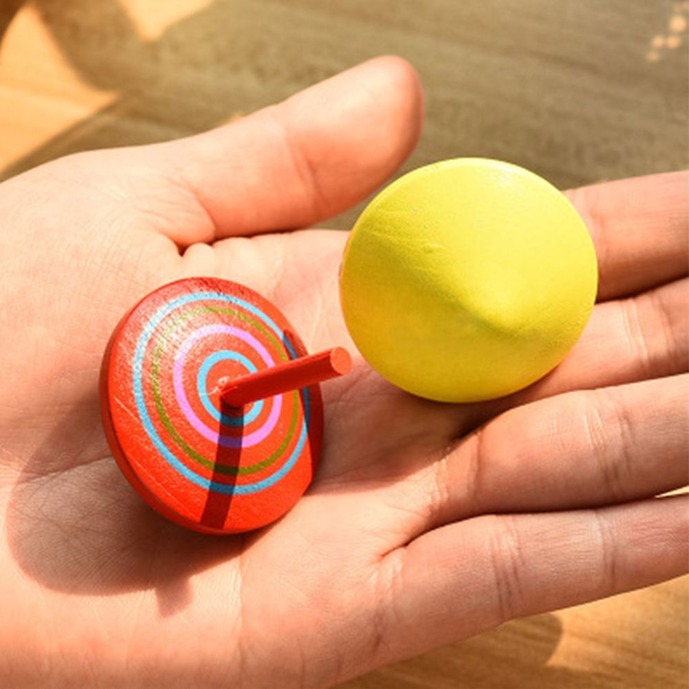 Funny Multi-color Children Leisure Spinning Top Wooden Hand Spinning Rotate