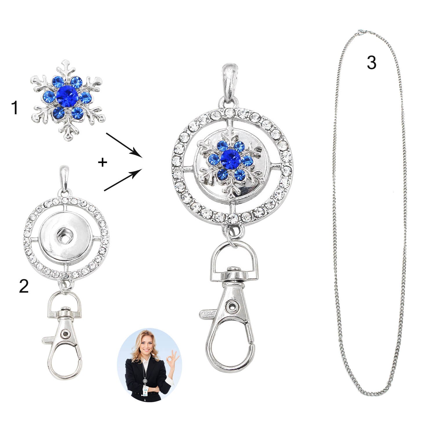 Idclip Schlüsselband Halfter Ich würde Abzeichen Eule schnappen Schmuck Rosa Reize Anhänger Clip Bling Halskette Frauen Büro zubehör: LA06