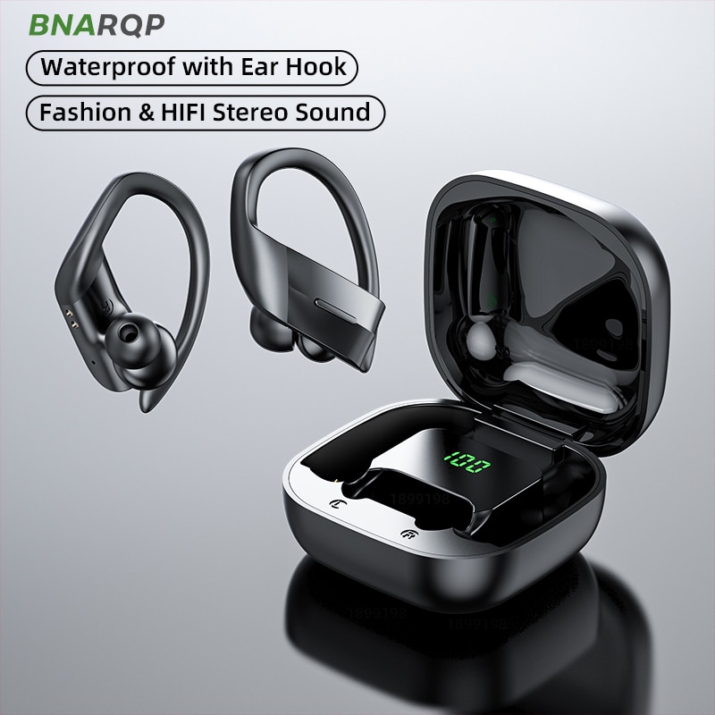 Draadloze Bluetooth Hoofdtelefoon Led Display Sport Waterdichte Oordopjes Tws Noise Annuleren Headsets Oorhaak Draadloze Stereo Oortelefoon