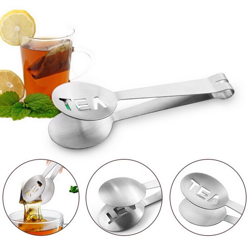 Rustfrit stål tepose tang mini klip te blad si genanvendelig tepose squeezer si holder greb metal ske.