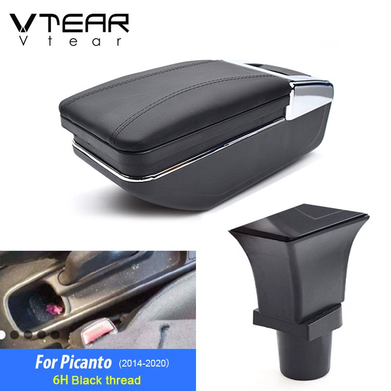 Vtear For Kia Picanto Armrest Interior Center Console Storage Box Arm Rest Car-styling Decoration Accessories Parts Organizer: Type2 6H Black