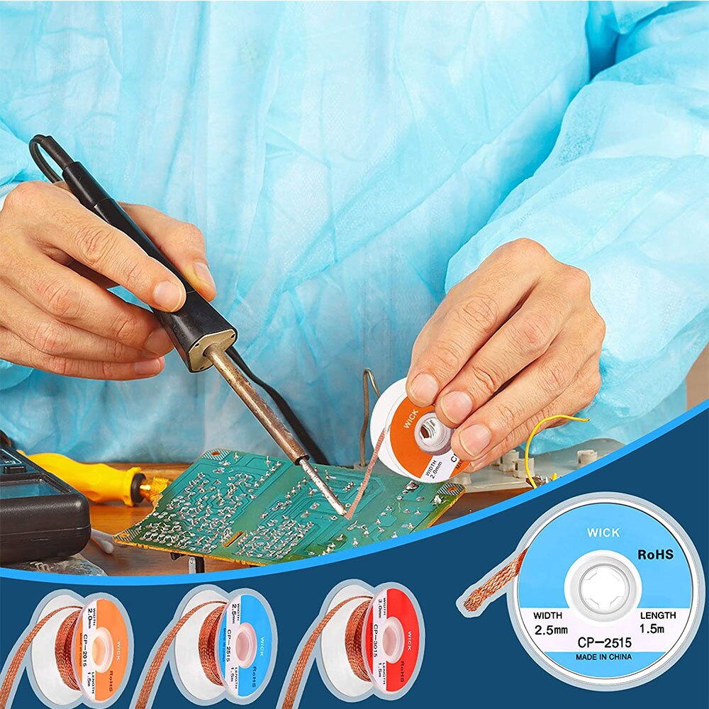 12PCS Desoldering Braid Tap Copper Solder Wire Soldering Wick Tin Solder Removal Braid Welding Wire BGA Repair Tool 2/2.5/3MM