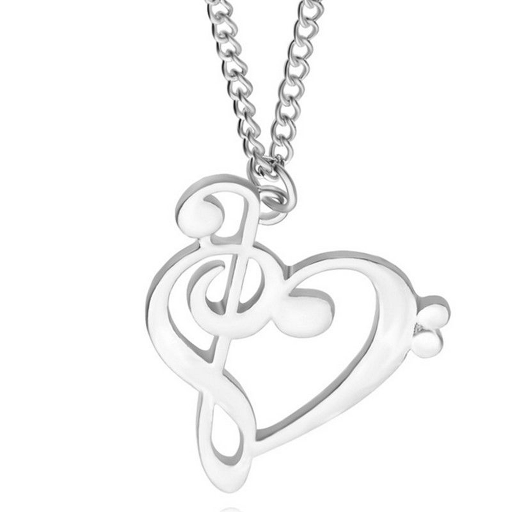 Musik Hinweis Herz Halskette von Violinschlüssel und Bass Schlüssel Frauen Unendlichkeit Liebe Charme Anhänger Halskette Edelstahl Schmuck