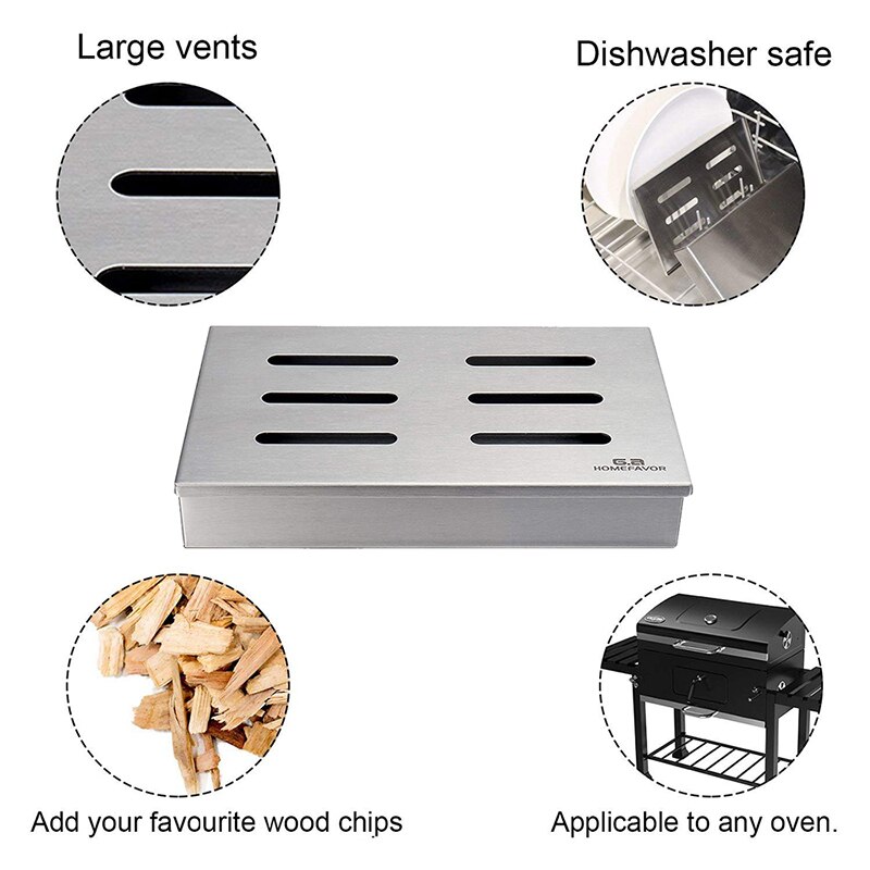 G.a HOMEFAVOR Brand Wood Chip Smoker Box For Grill Stainless Steel Hole Cold Smoke Generator Custom Box BBQ Tools