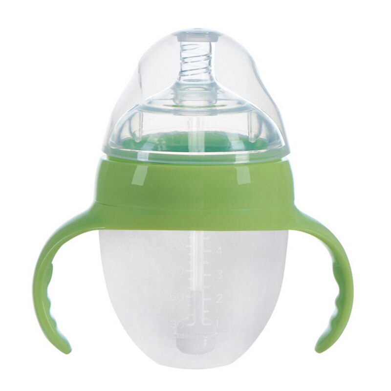 Biberón de silicona antiflatulencia para bebé recién nacido, botella de 4 estilos de gran calibre con asa, suministros para bebé, herramientas de alimentación para leche: 150ML-G-With handle