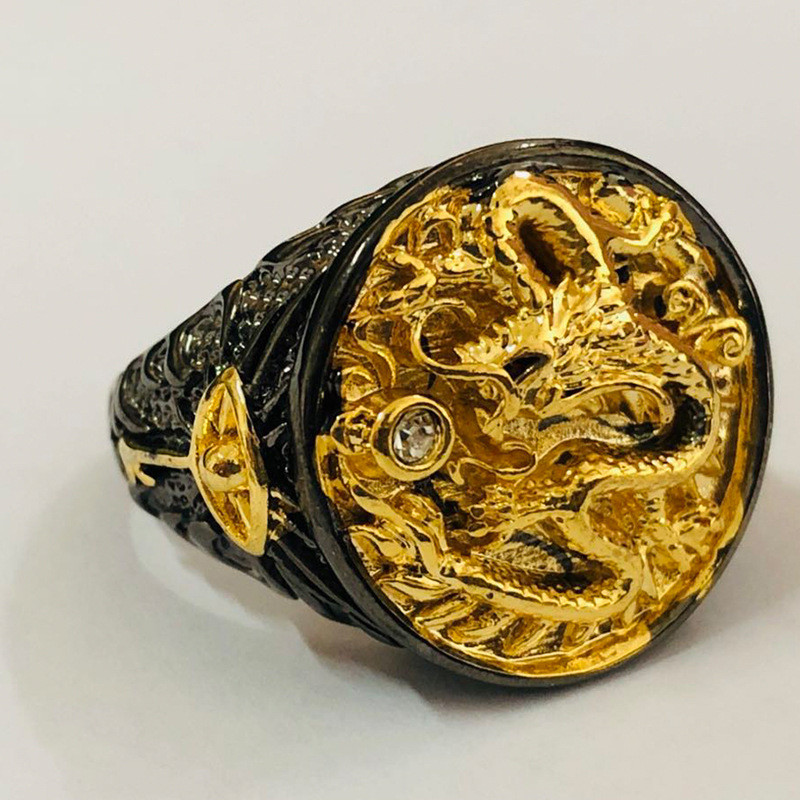 Black Golden Dragon Punk Ring Men Vintage Jewelry Rings For Women Retro Engagement Ring Men Accessories Femmale Big Rings