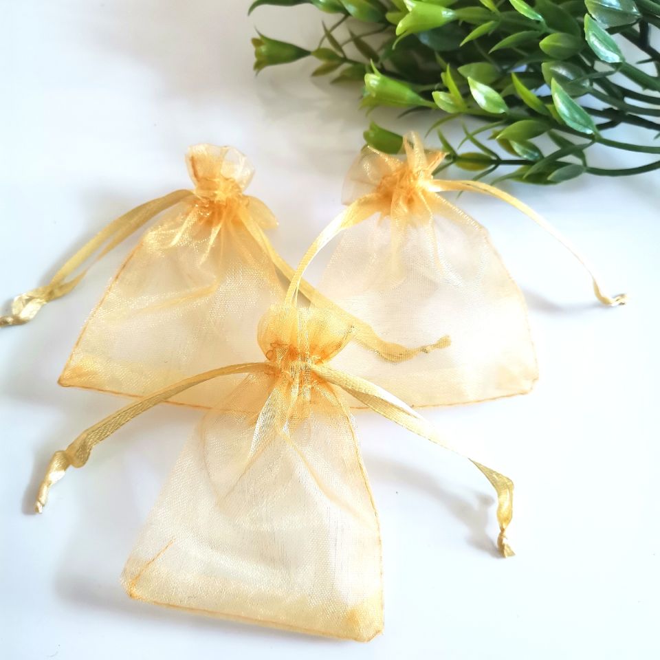 Gold Clear Small Jewelry Bag Pouches Bags Drawstring Bag Packing Pouch Christmas Wedding Birthday Party Organza GiftBag