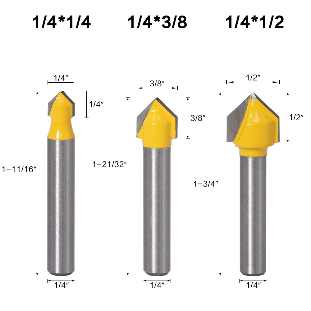 Fresas de punta redonda para tallado de madera, juego de brocas de enrutador con ranura en V de 90 grados, caja central para carpintería, 1/4 &quot;y 6,35 MM, 1 unidad