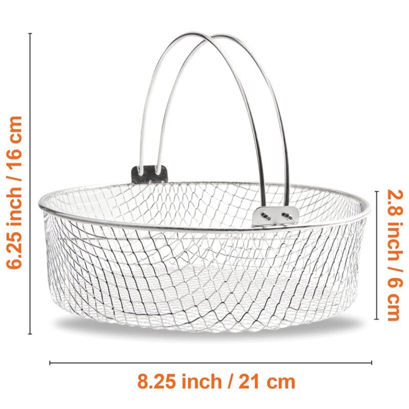 1PC Net Basket Stainless Steel Mesh Basket for Air Fryer Accessory Strainers Basket With Handle Kitchen Cooking Tool Durable