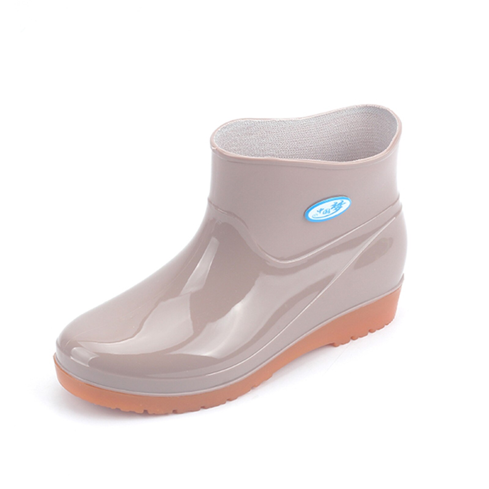 Bottes de pluie à bout rond pour femmes, chaussures de loisirs à talons bas, Tube central étanche, Olid Flat avec chaussures, #3: Beige / 7