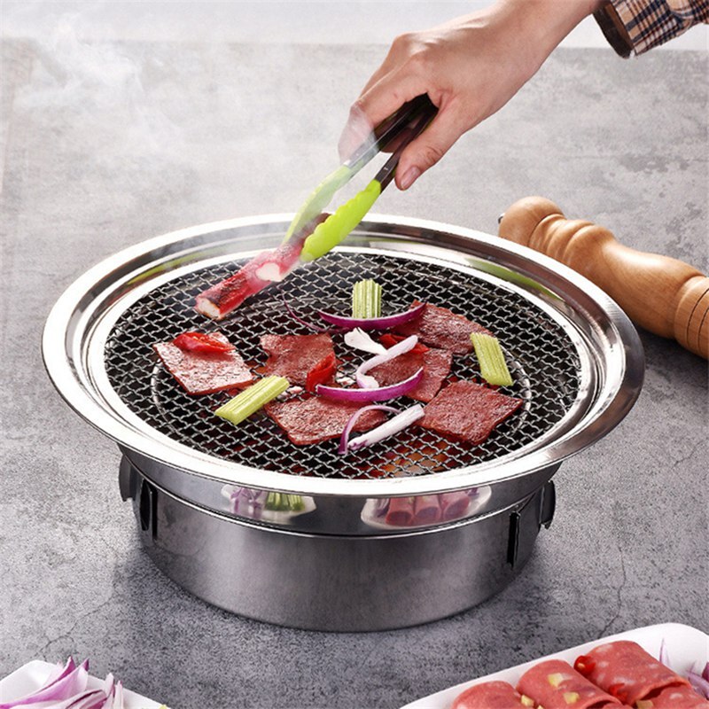 Portable Outdoor bbq grill Round Carbon Barbecue Stove Charcoal Barbecue Grill Stainless Steel Korean Non-stick Barbecue Grills