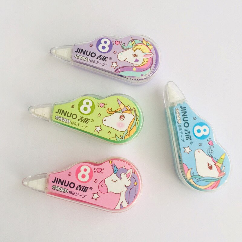 Correcteur de papeterie licorne en dessin animé de Style coréen, rouleau correcteur blanc, ruban correcteur 3M x 5mm, fournitures scolaires 4 pièces/ensemble
