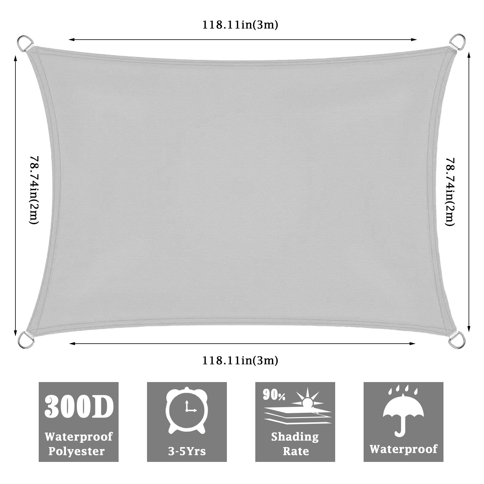 Waterproof Canopy Sun Shelter Triangle Sunshade Outdoor Canopy Garden Patio Pool Shades Sail Awning Camping Shade Cloth Anti-UV: Gray Rectangle 2x3m