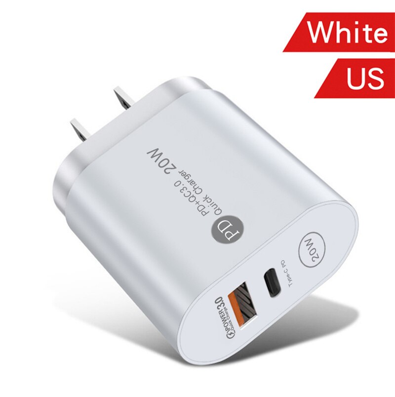 USLION – chargeur USB PD 20W QC3.0, Support USB type-c, charge rapide, pour téléphone iPhone 12 Pro Max 11 AirPods iPad Huawei: US White