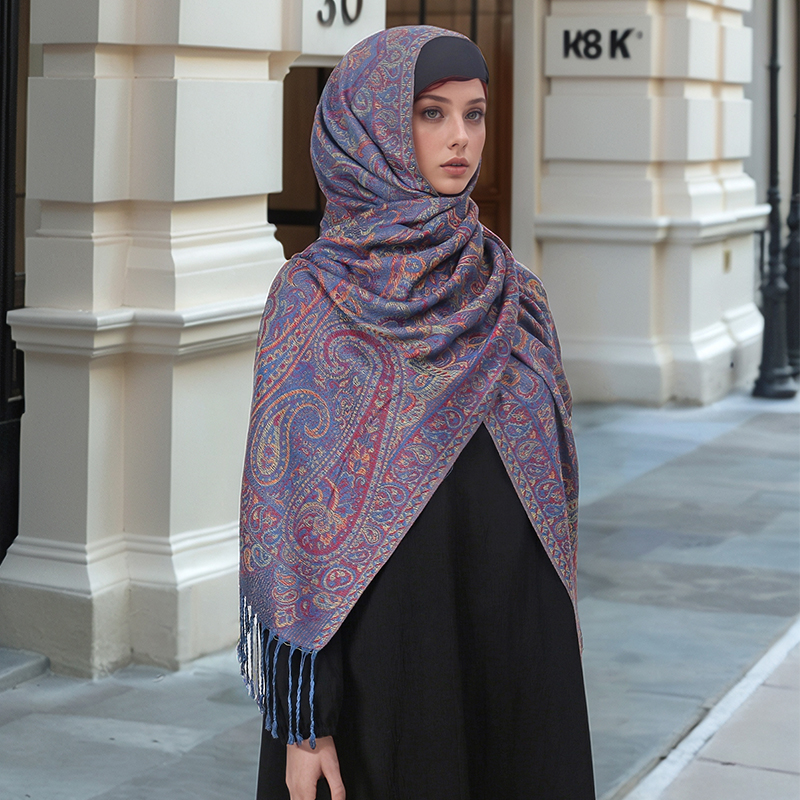 Talvi lämmin paksu pehmeä kashmir pashmina luksusmerkin jacquard-huivi naisten kaulahuivi bandana shaalipanta: Luumu
