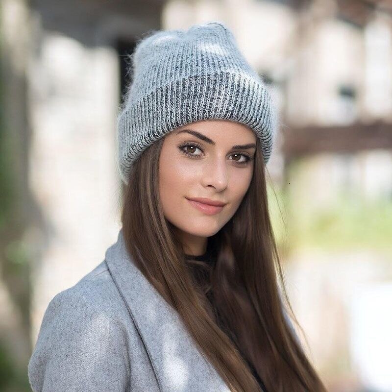Bonnet en fourrure de lapin pour femme, casquette chaude en laine, Skullies, hiver, 2022