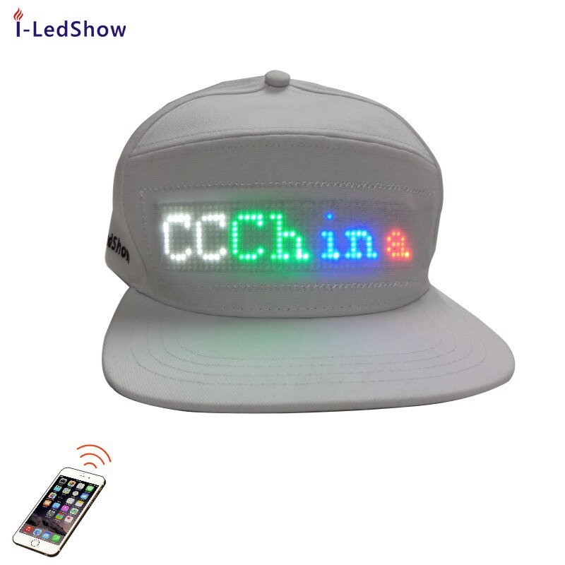 Iledshow Led Usb Oplaadbare Led Lichtgevende Cap Led Light Digitale Scrolling Bericht Led Hoeden: White hat