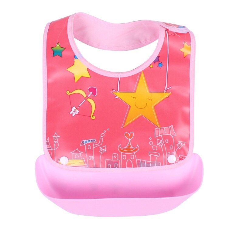 Afneembare Slabbers Waterdichte Baby Peuter Kids Schorten Bib Baby Speeksel Handdoeken Leuke Baby Cartoon Feeding Bib: Pink Star