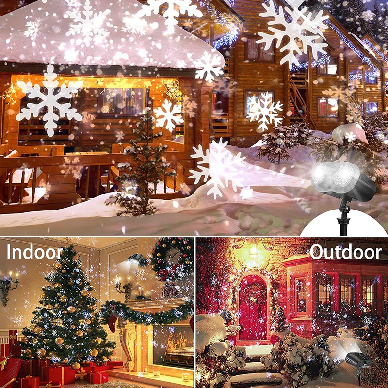 Luces LED de discoteca de Navidad, lámpara de proyección de copo de nieve, Binocular dinámico para exteriores, decoración de luz de tormenta de nieve para en casa