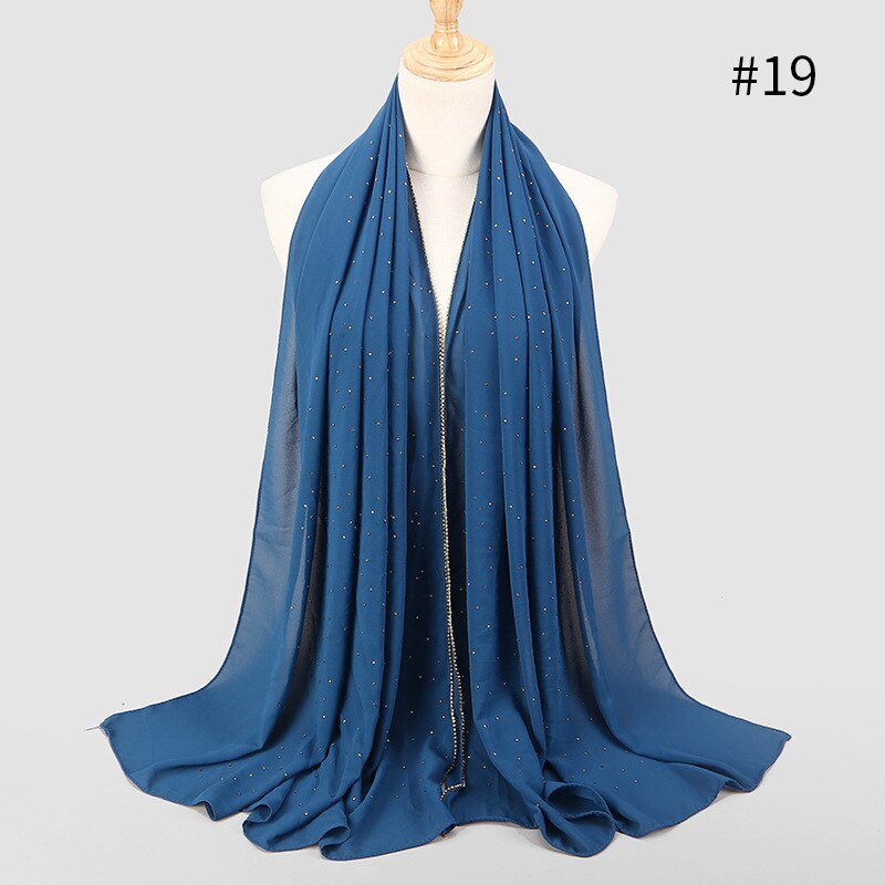 75*180 cm zomer moslim chiffon hijab sjaal kralen hoofddoek islamitische lange hoofd sjaals foulard femme musulman