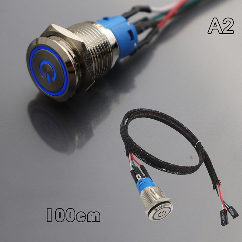 Cable de interruptor de botón de Metal para PC, interruptor de botón SW de alimentación de inicio de Host, botón SW de reinicio de computadora con Cable de reinicio automático/autobloqueo: Rojo