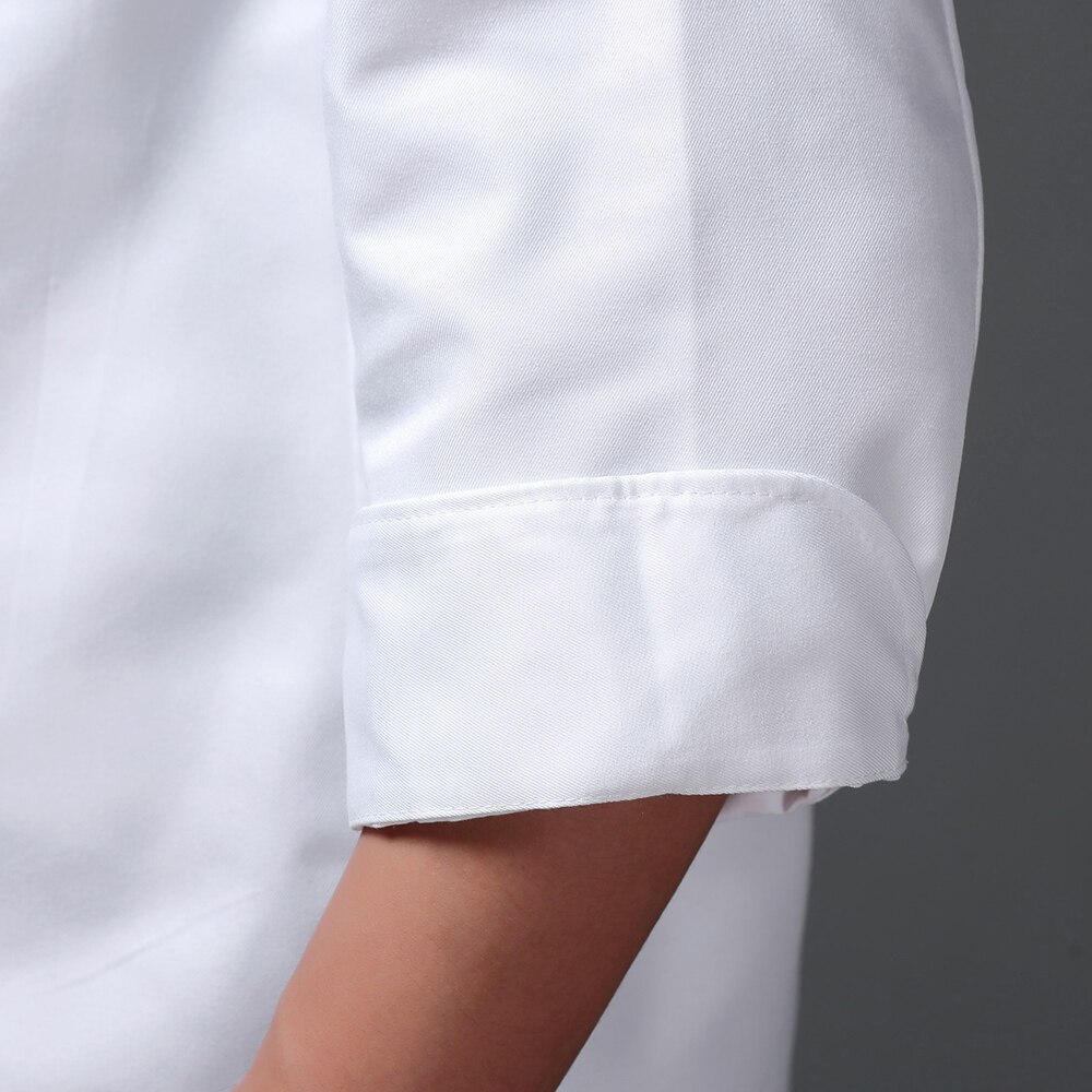 Høy unisex tilfeldig kokkejakke enkeltspent ståkrage kjøkken catering restaurant service arbeid uniform engros