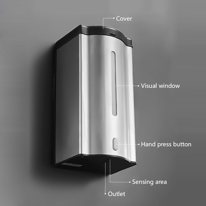 1* 600ML Stainless Steel Automatic Liquid Soap Dispensers No Touch Intelligent Soap Dispenser Hand Washing For Bathroom Kitchen