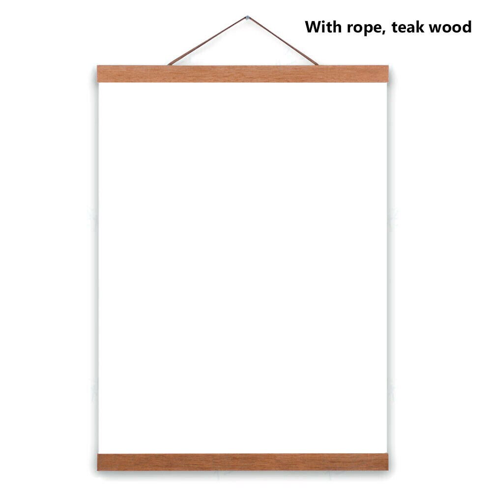Moderne houten magnetische fotolijst klein groot formaat wandposter rolhanger 21/30/40/50/60cm: Teakhout / 30cm