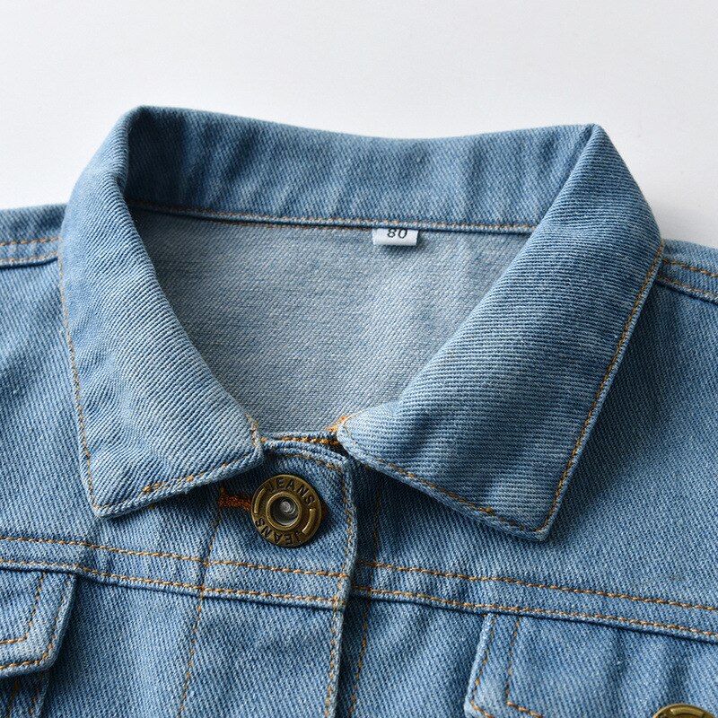 Giacca da bambino in cotone con fori per bambina primavera autunno tinta unita colletto rovesciato Jeans per bambini cappotto capispalla in Denim per bambini
