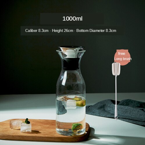 Glass Cold Kettle Bottle Water Pot Transparent Heat Resistant Juice Teapot Pitcher Water Jug Soft Drinkware Ice Dispenser Jarra: 1000ml Straight