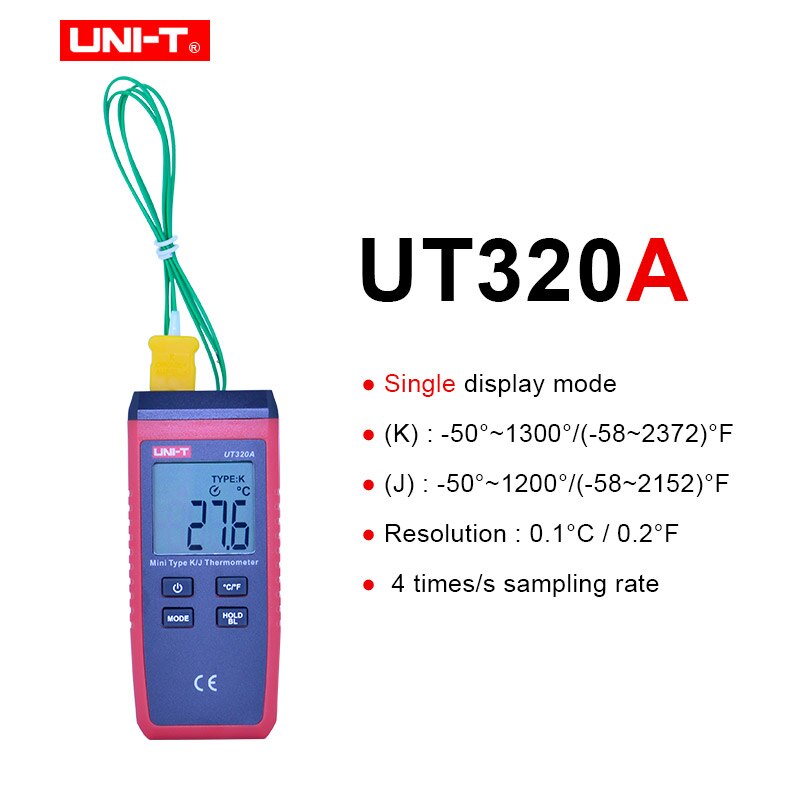 UNI-T UT320A UT320D termómetro de termopar Mini tipo de contacto doble canal K/J medidor de temperatura de fondo de datos mantener automática: UT320A
