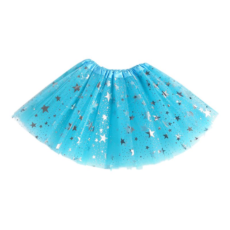 freundlicher Mädchen 3 geschichtet Ballett tanzen Ballettröckchen Felsen funkeln Stern Pailletten Prinzessin Mehrfarbig Gittergewebe Tüll Kleid Pettiskirt Karneval Party: See Blau